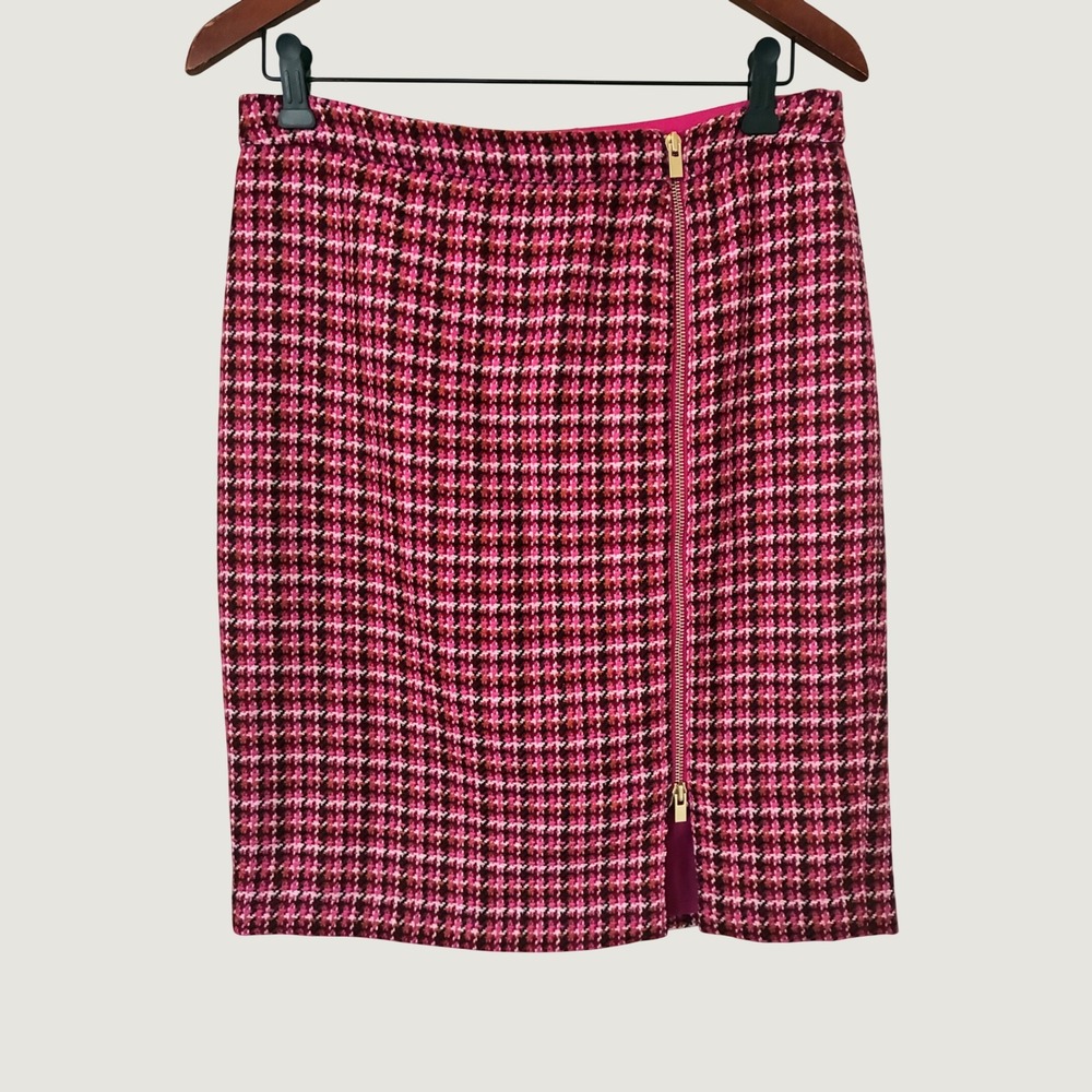 Talbots Petites Pink Houndstooth Wool Blend Tweed Side Zip Pencil Skirt 8P